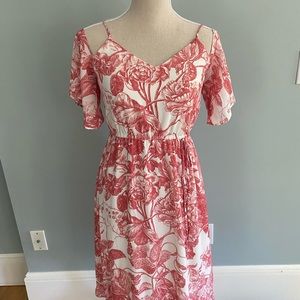 Loft Cold Shoulder Rose & Cream Toile Dress